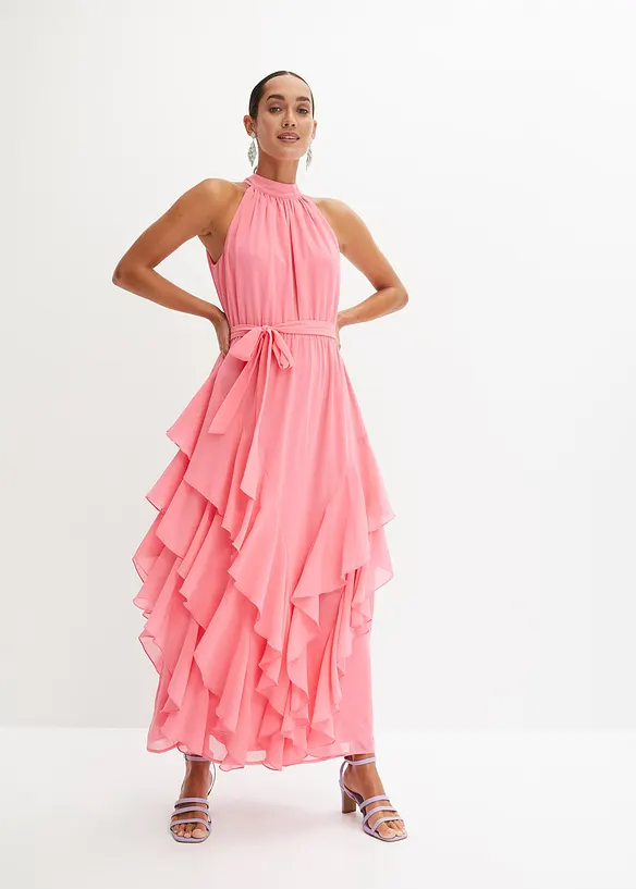 Abito in chiffon con volant, bonprix
