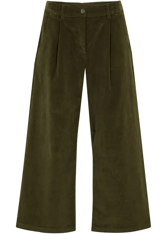 Pantaloni culotte cropped di velluto elasticizzato con cinta comoda, vita alta, bonprix