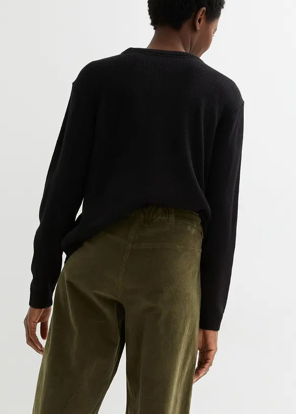 Pantaloni culotte cropped di velluto elasticizzato con cinta comoda, vita alta, bonprix