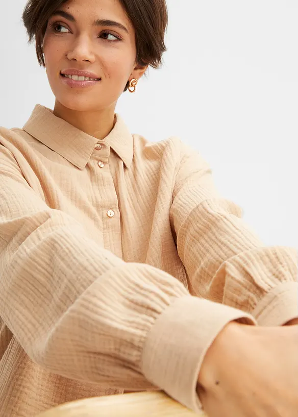 Camicetta lunga oversize in mussola, bonprix