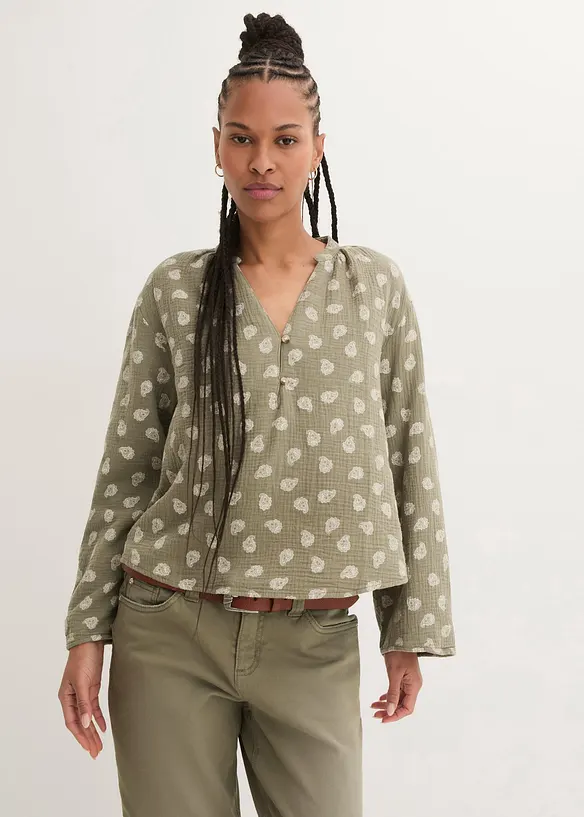 Blusa oversize in mussola fantasia, bonprix
