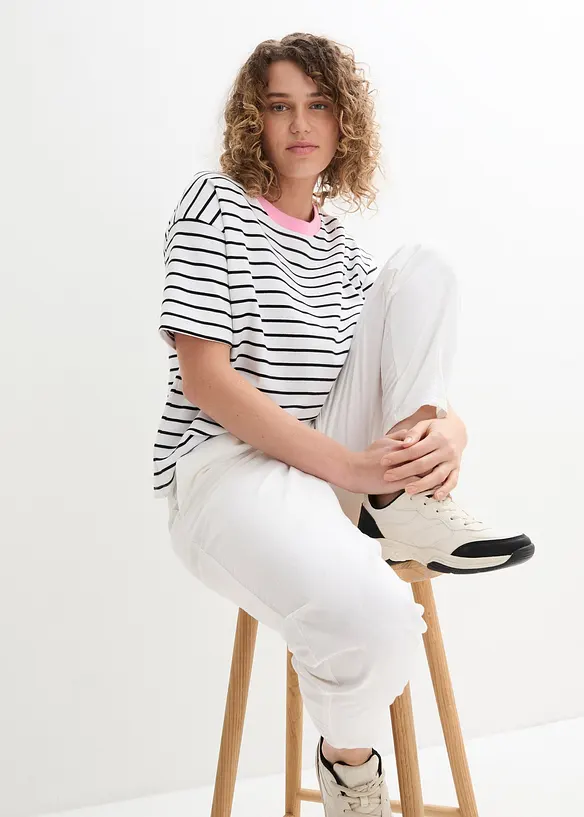 Pantaloni in misto lino e cotone, vita alta, bonprix