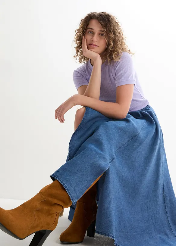 Gonna di jeans con elastico in vita, high waist, bonprix