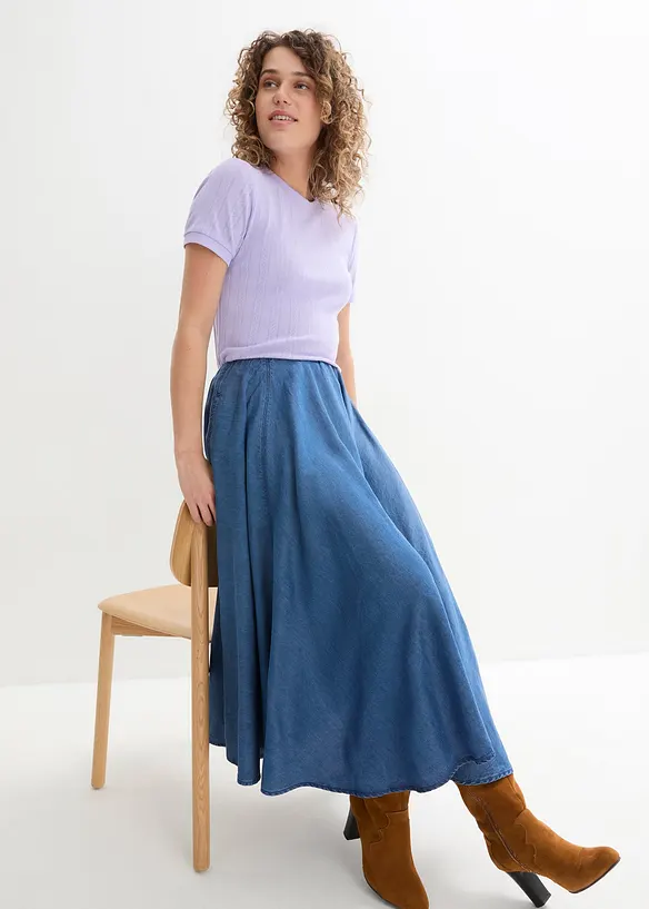 Gonna di jeans con elastico in vita, high waist, bonprix