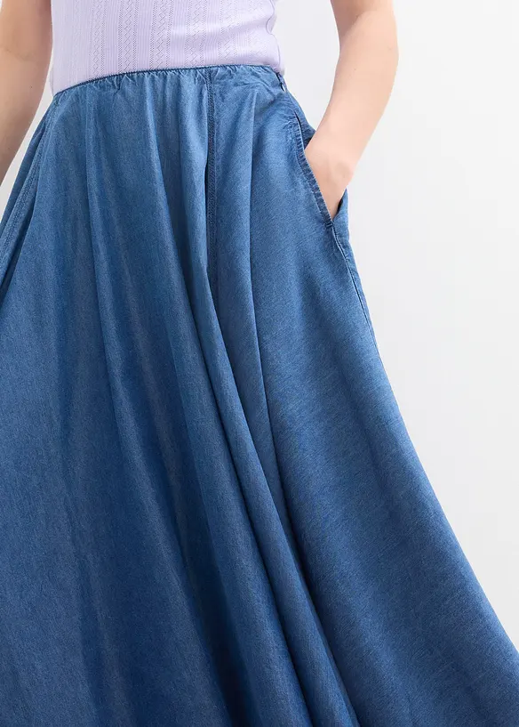 Gonna di jeans con elastico in vita, high waist, bonprix