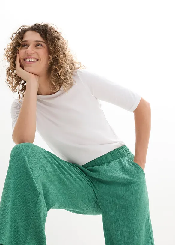 Pantaloni a palazzo in jersey operato, vita alta, bonprix