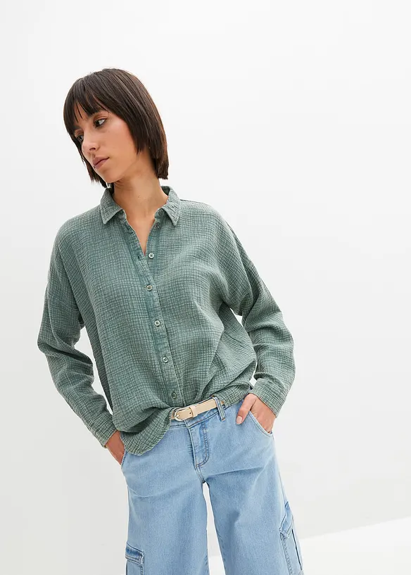 Camicia larga in mussola effetto used, bonprix