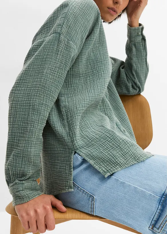 Camicia larga in mussola effetto used, bonprix