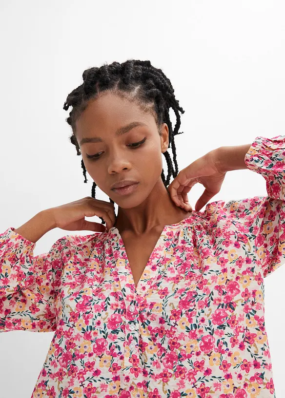 Blusa floreale in viscosa operata, bonprix