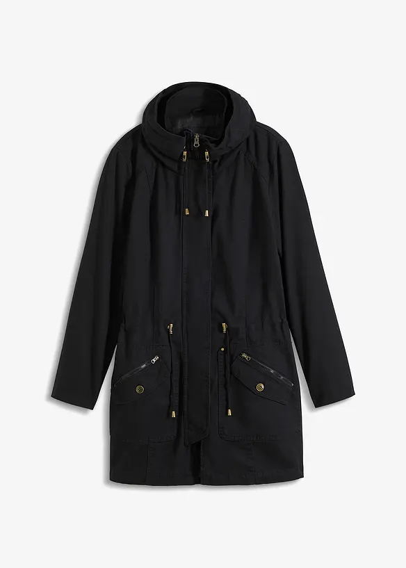 Parka corto in cotone a collo alto con coulisse, bonprix