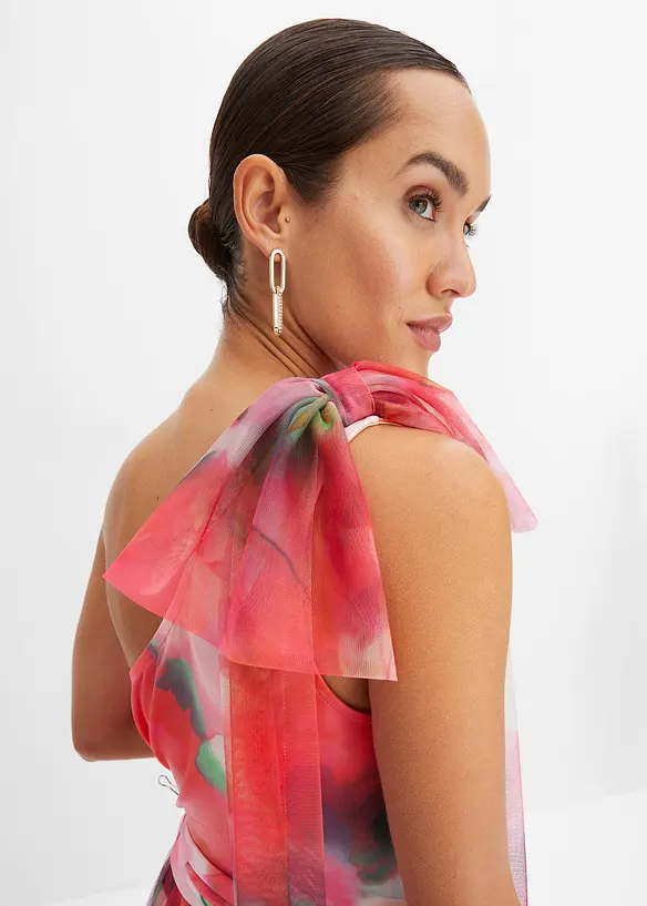 Abito monospalla con gonna in tulle plissettato, bonprix