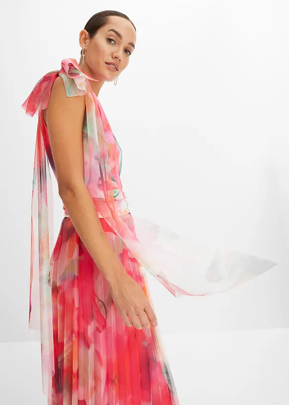 Abito monospalla con gonna in tulle plissettato, bonprix