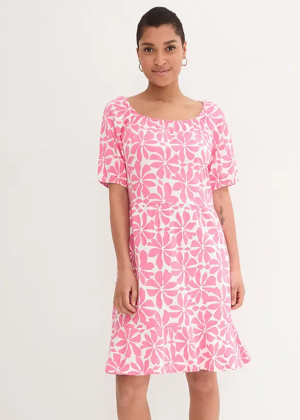 Abito in jersey di cotone con scollo quadrato, al ginocchio, bonprix