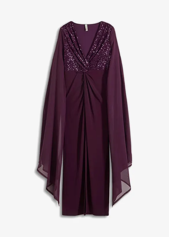 Abito lungo con paillettes e maniche in chiffon, bonprix