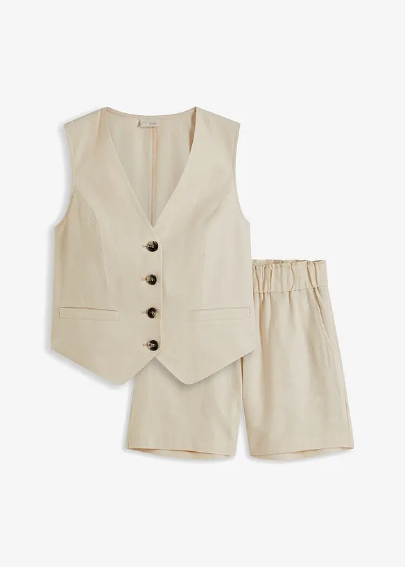 Gilet e shorts in misto lino, bonprix