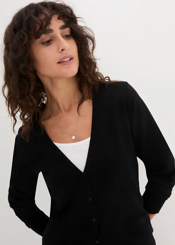 Cardigan basic in filato fine con bottoni, bonprix