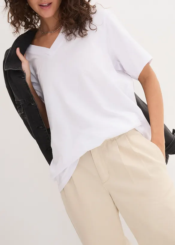 Maglia lunga e larga con scollo a V e maniche corte (pacco da 5), bonprix