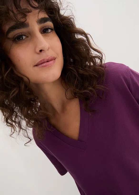 Maglia lunga e larga con scollo a V e maniche corte (pacco da 5), bonprix