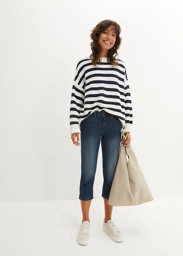 Jeans cropped slim fit, a vita media, bonprix