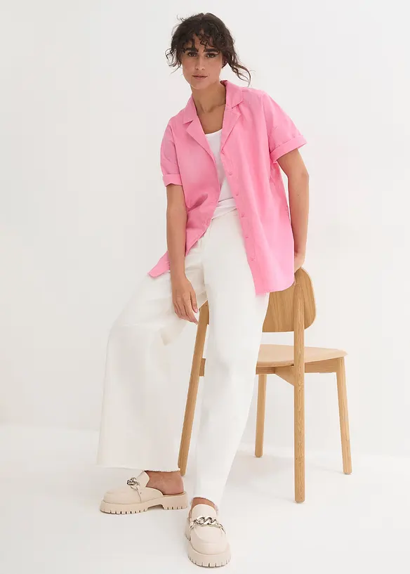 Camicetta casual oversize in misto lino leggero, bonprix