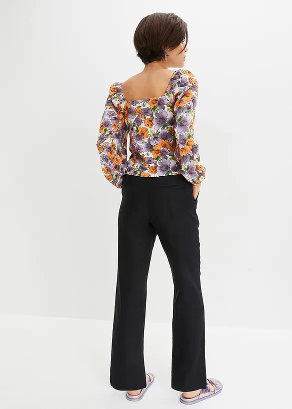 Pantaloni in misto lino e viscosa, vita alta, bonprix