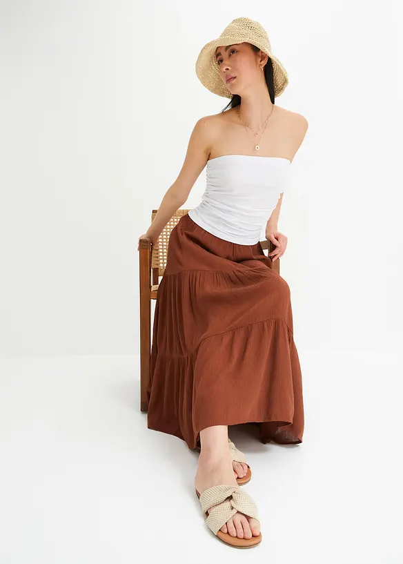 Gonna midi in viscosa crinkle, bonprix