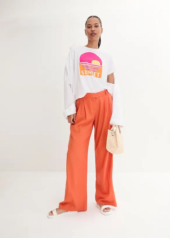 Pantaloni a palazzo in misto lino e viscosa leggero, bonprix