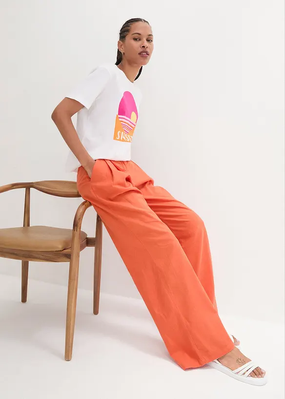 Pantaloni a palazzo in misto lino e viscosa leggero, bonprix