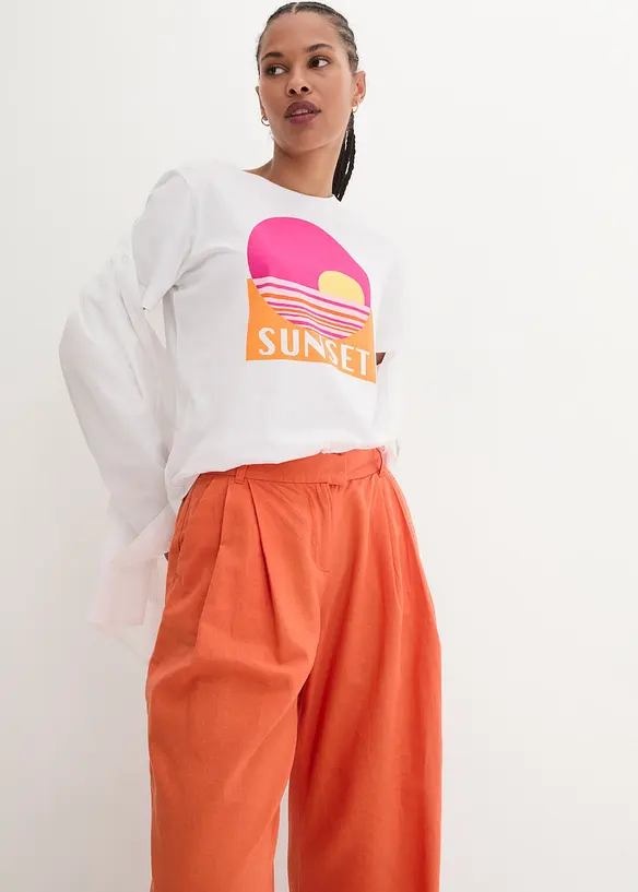 Pantaloni a palazzo in misto lino e viscosa leggero, bonprix