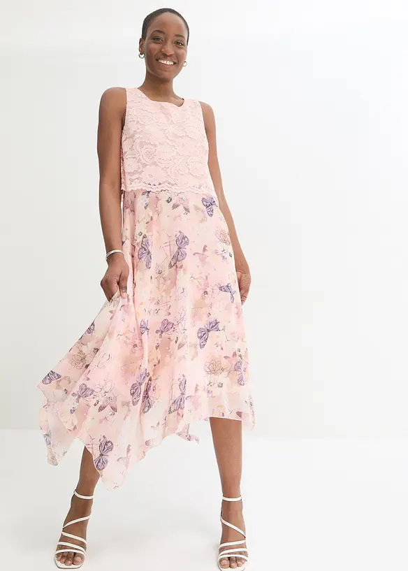 Abito in chiffon con pizzo fine, bonprix