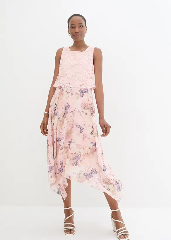 Abito in chiffon con pizzo fine, bonprix