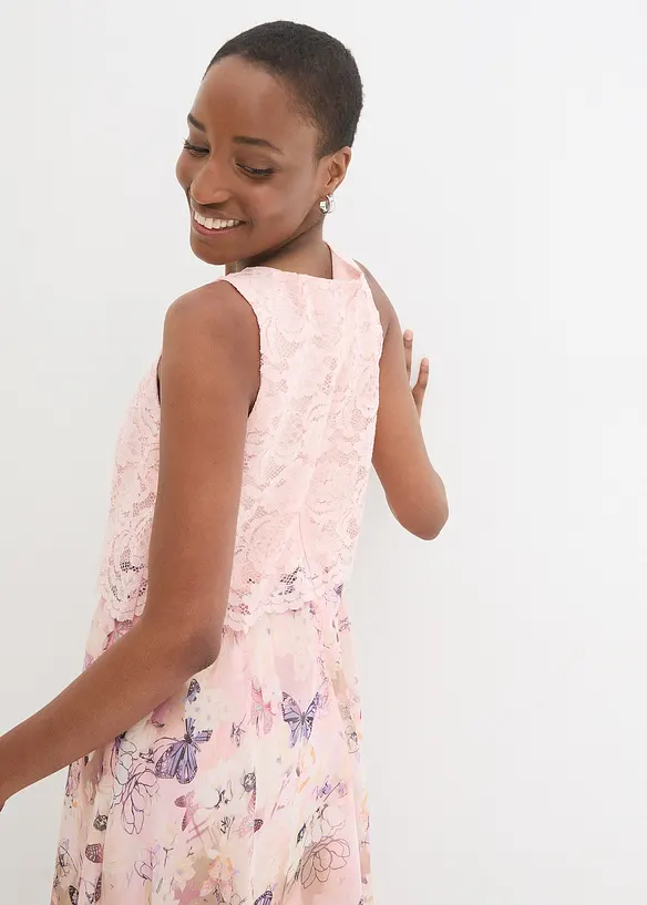 Abito in chiffon con pizzo fine, bonprix