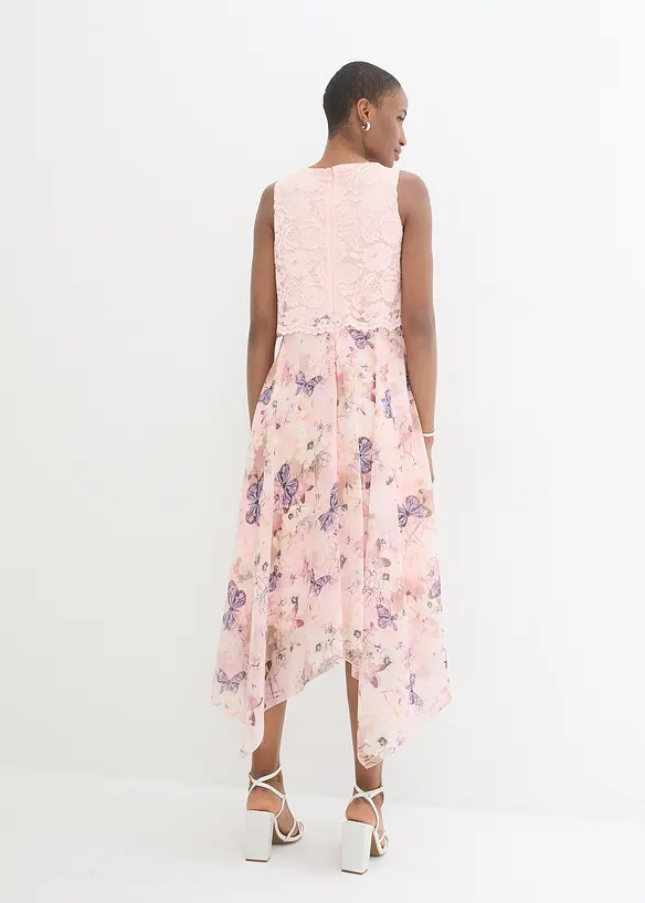 Abito in chiffon con pizzo fine, bonprix