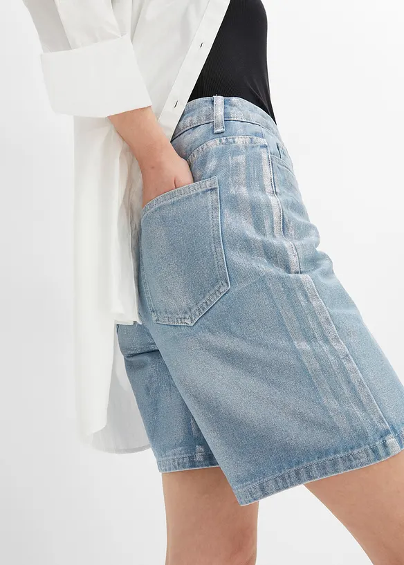 Bermuda in jeans con rivestimento lucido, RAINBOW