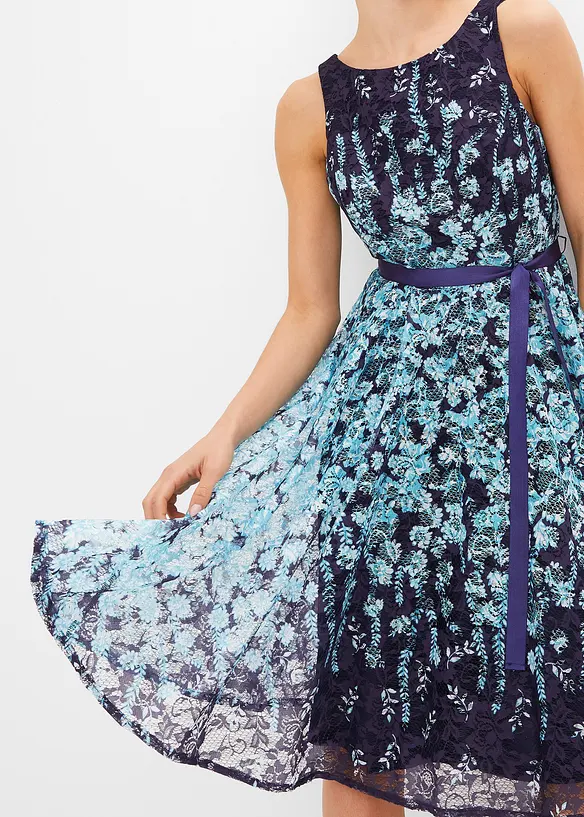 Abito in pizzo con cintura in satin da annodare, bonprix