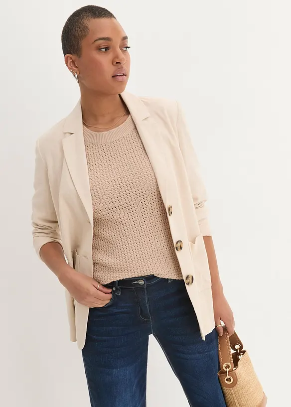 Jeans wide leg con cinta comoda, vita media, bonprix