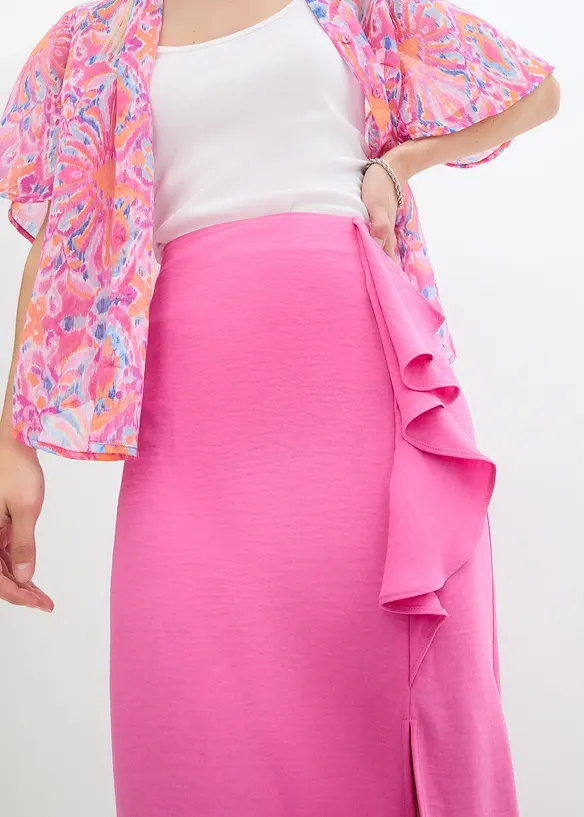 Gonna in satin con volant, bonprix