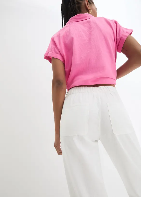 Pantaloni in misto lino con pizzo ai lati, alla caviglia, bonprix