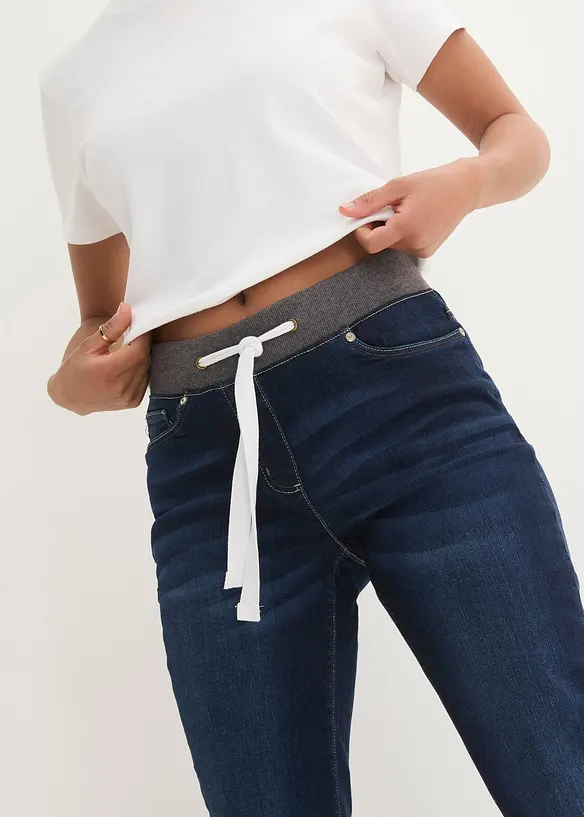 Jeans boyfriend con cinta comoda, vita media, bonprix