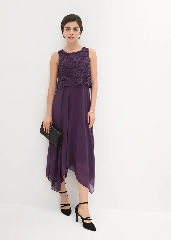 Abito midi in chiffon con pizzo, bonprix