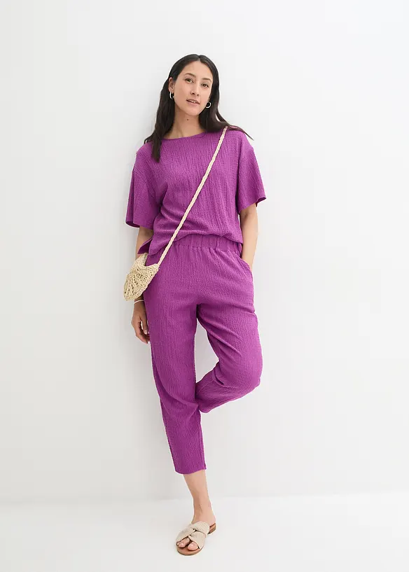 Pantaloni larghi in jersey operato, bonprix