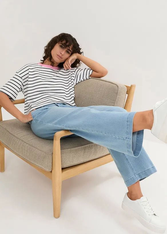 Jeans wide leg con elastico in vita, high waist, bonprix
