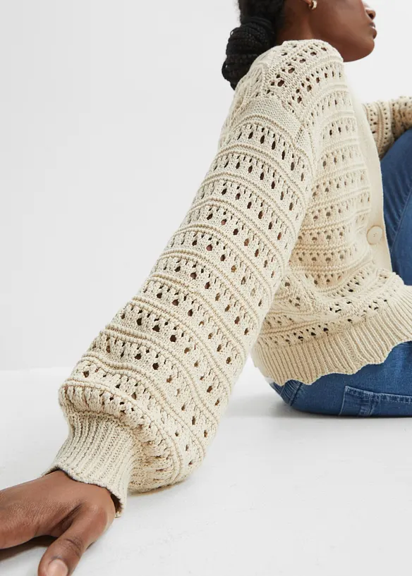 Cardigan traforato in puro cotone, bonprix