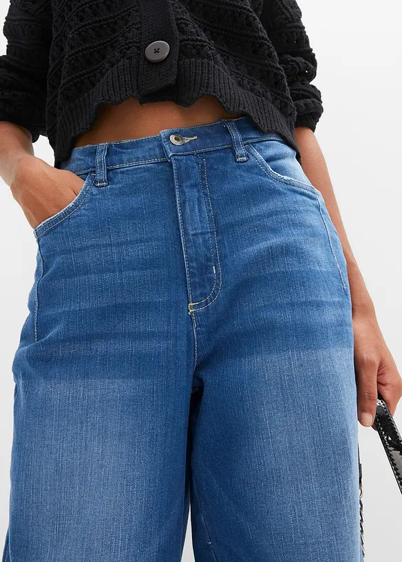 Jeans barrel shape in cotone biologico, vita alta, bonprix