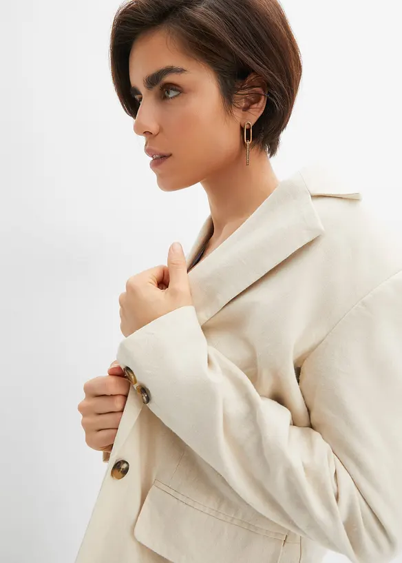 Blazer lungo in misto lino e viscosa, bonprix