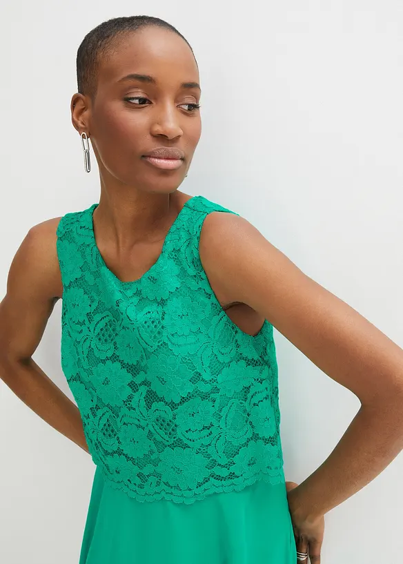 Abito midi in chiffon con pizzo, bonprix
