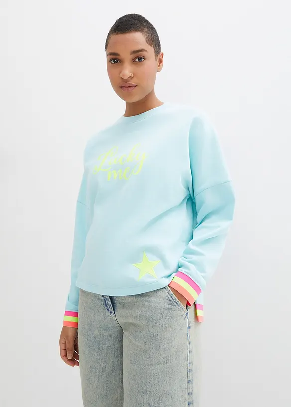 Felpa oversize con bordi colorati in puro cotone, bonprix