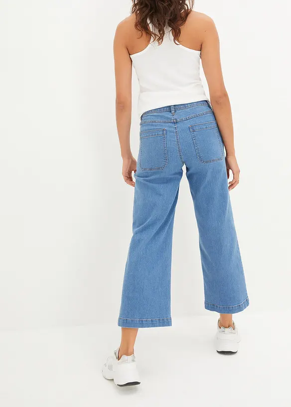 Jeans cropped wide leg, a vita media, bonprix