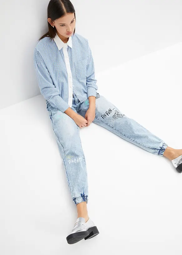 Jeans in barrel shape con stampa, bonprix