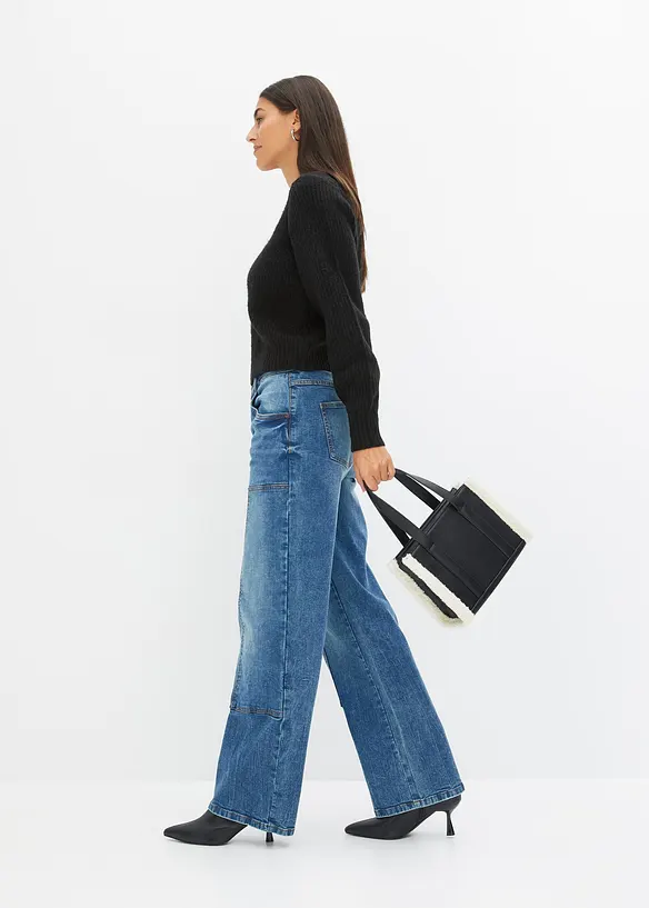 Jeans wide leg, vita media, bonprix